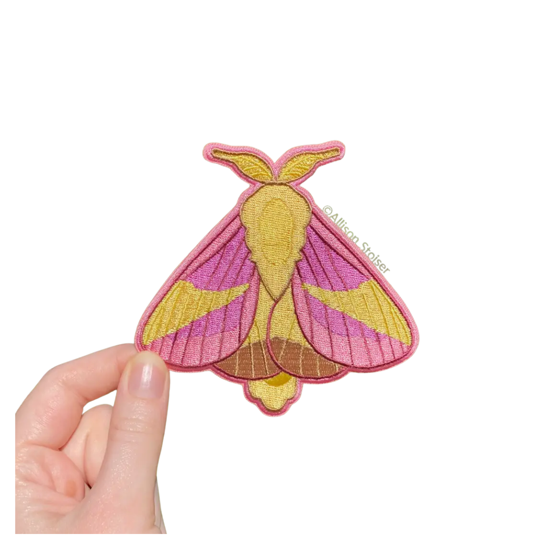 Rosy Maple Moth Large Iron-On Embroidered Patch