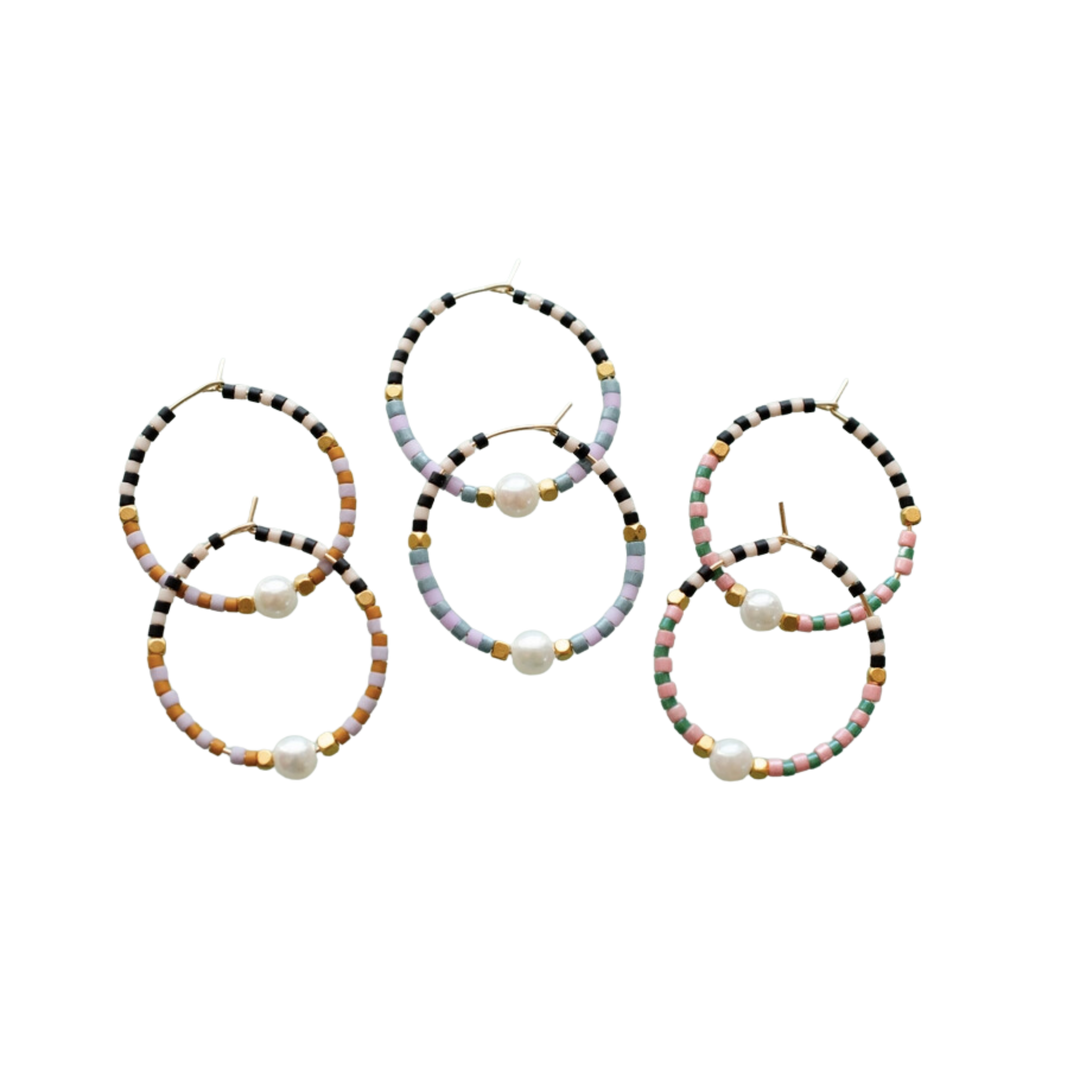 Checked Beaded Mini Hoops