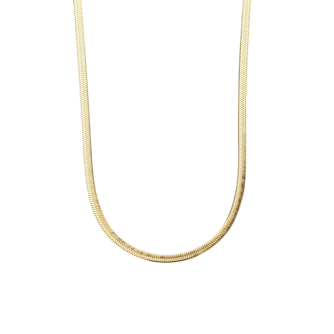 Gold Herringbone Necklaces- Stainless Steel Wide