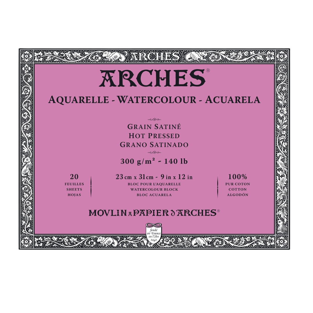 Arches Watercolor Hot Press Block - Natural White 9x12