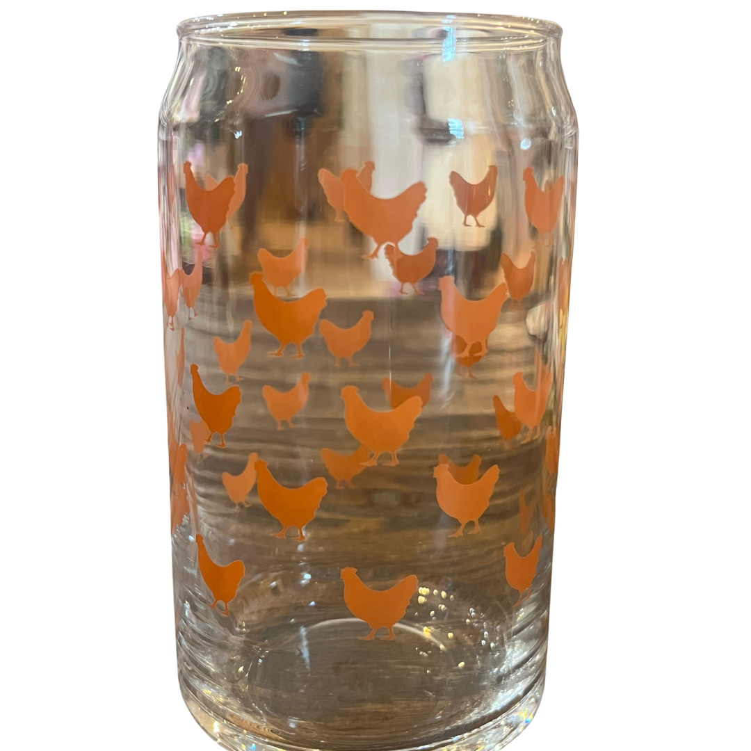 Rust Red Chicken Glass Can - 16 oz