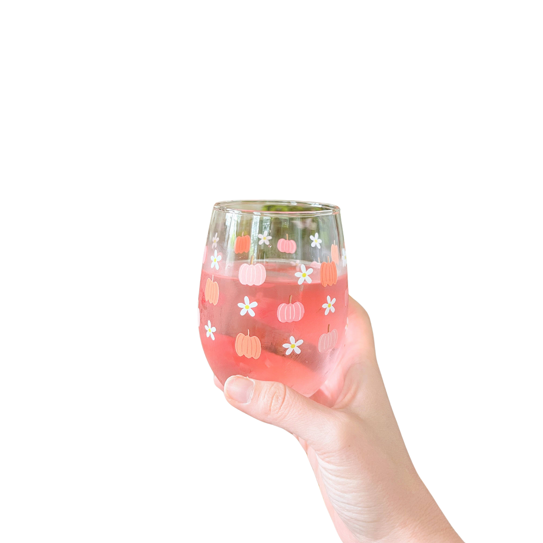 Pumpkins and Daisies Wine Glass