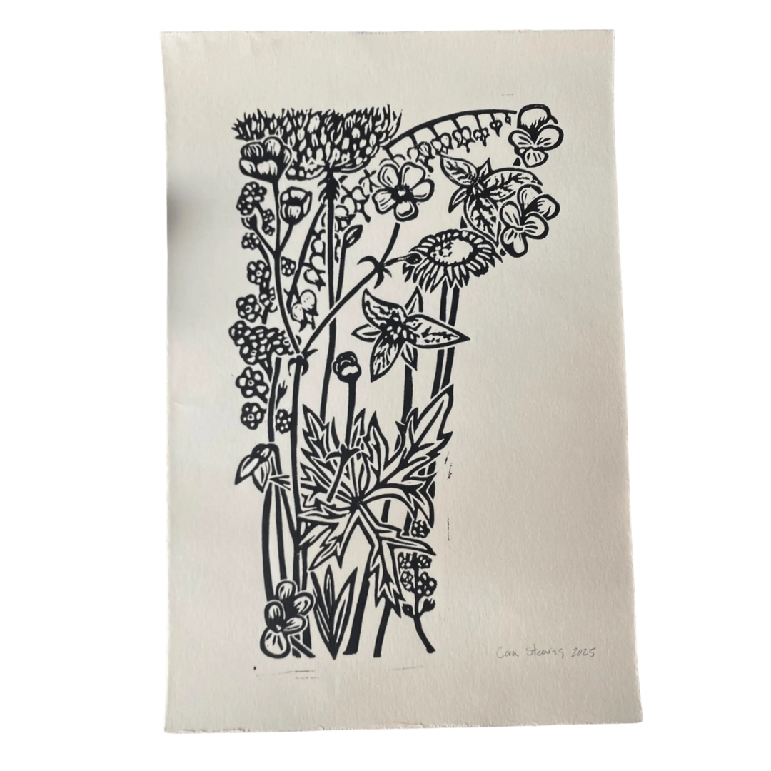 Floral Vermont - Original Linocut Print