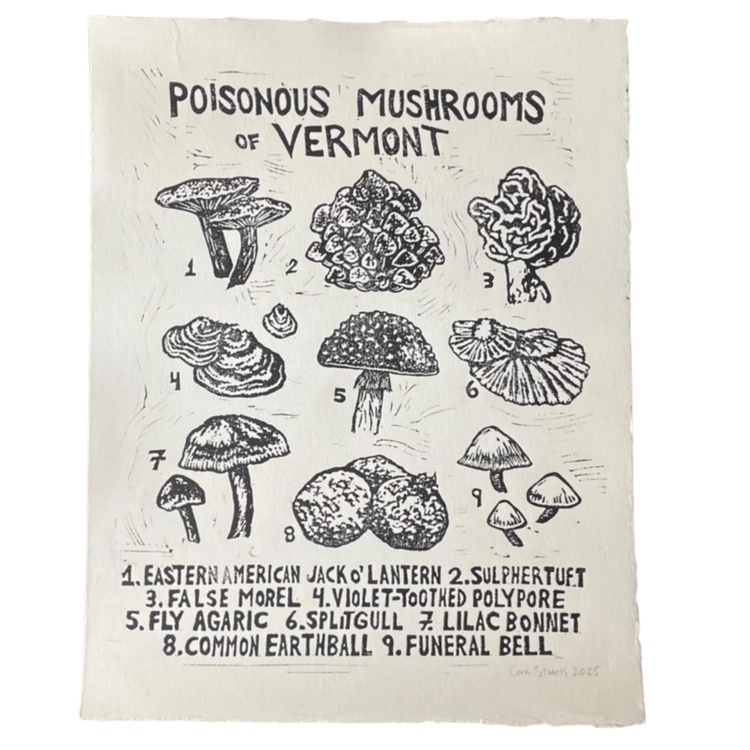 Poisonous Mushrooms Of Vermont - Orignal Linocut Print