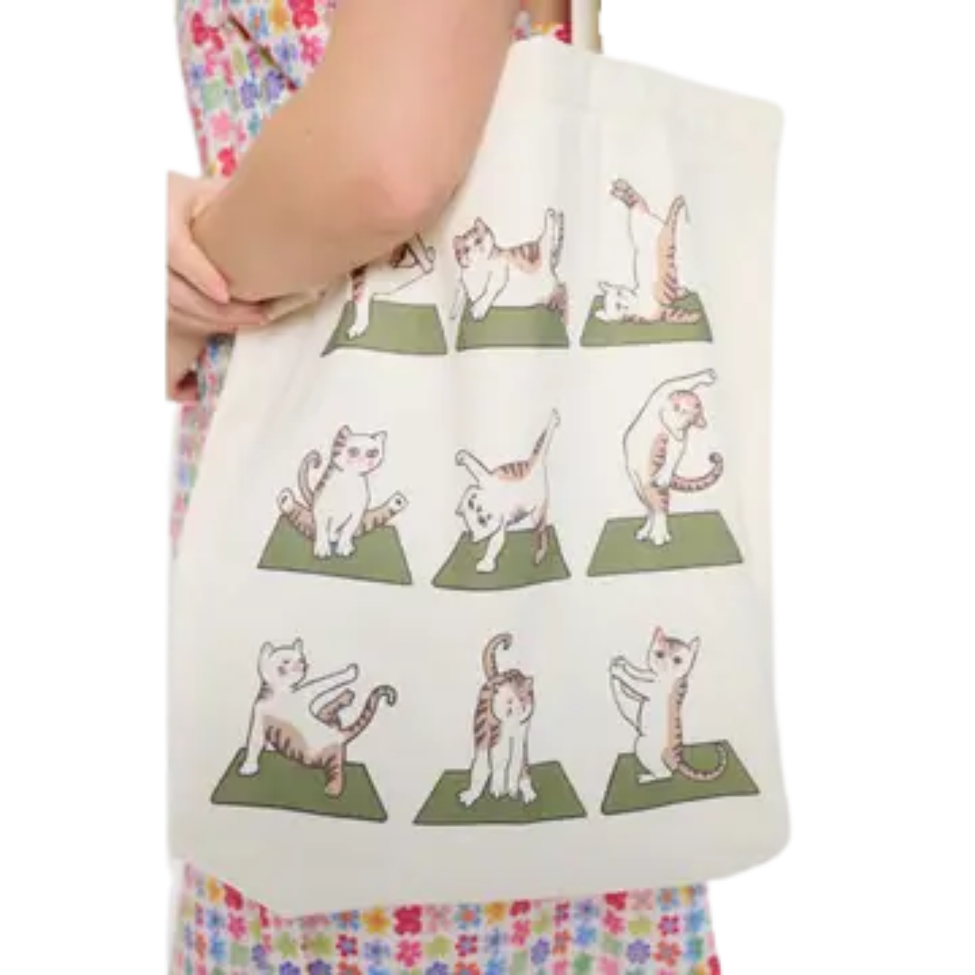 Cat Yoga Print Tote Bag