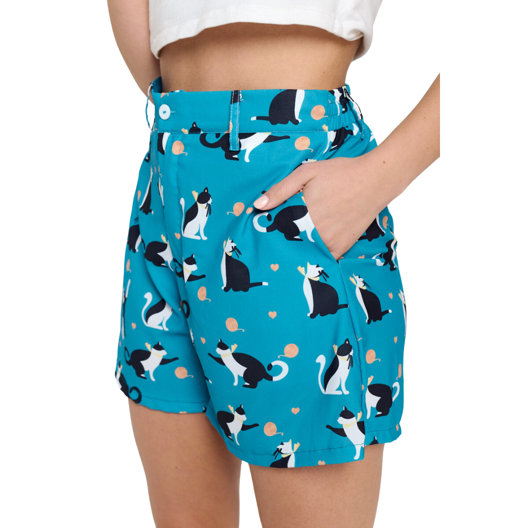 All Over Cat and Balloon Print Short