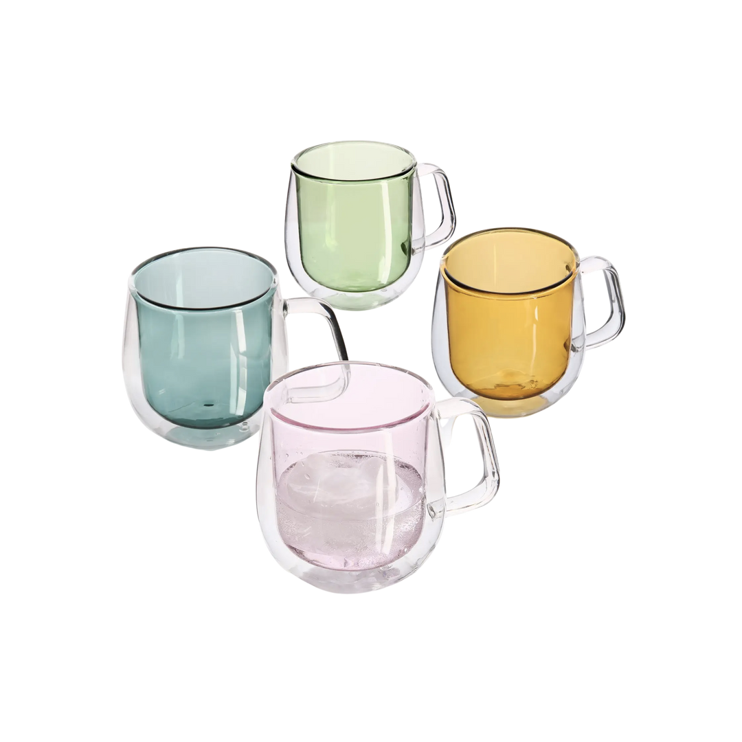 Colorful Double Walled Glass Coffee Mug with Handle