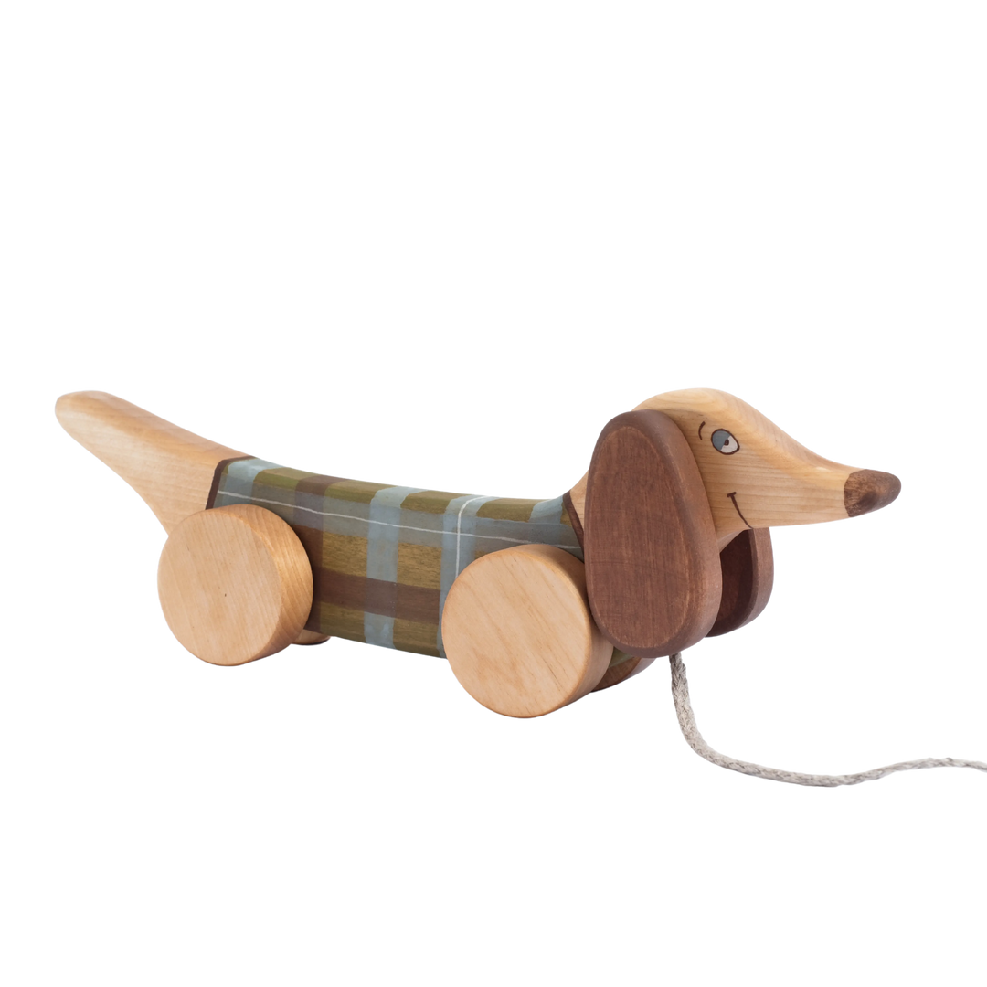 Pull Toy Green Sausage Dog