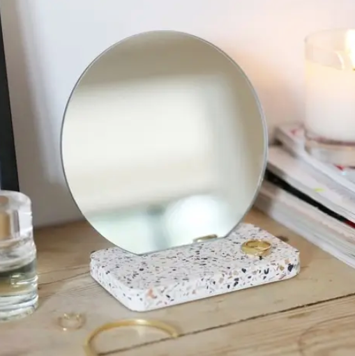 Round Mirror with Terrazzo Base