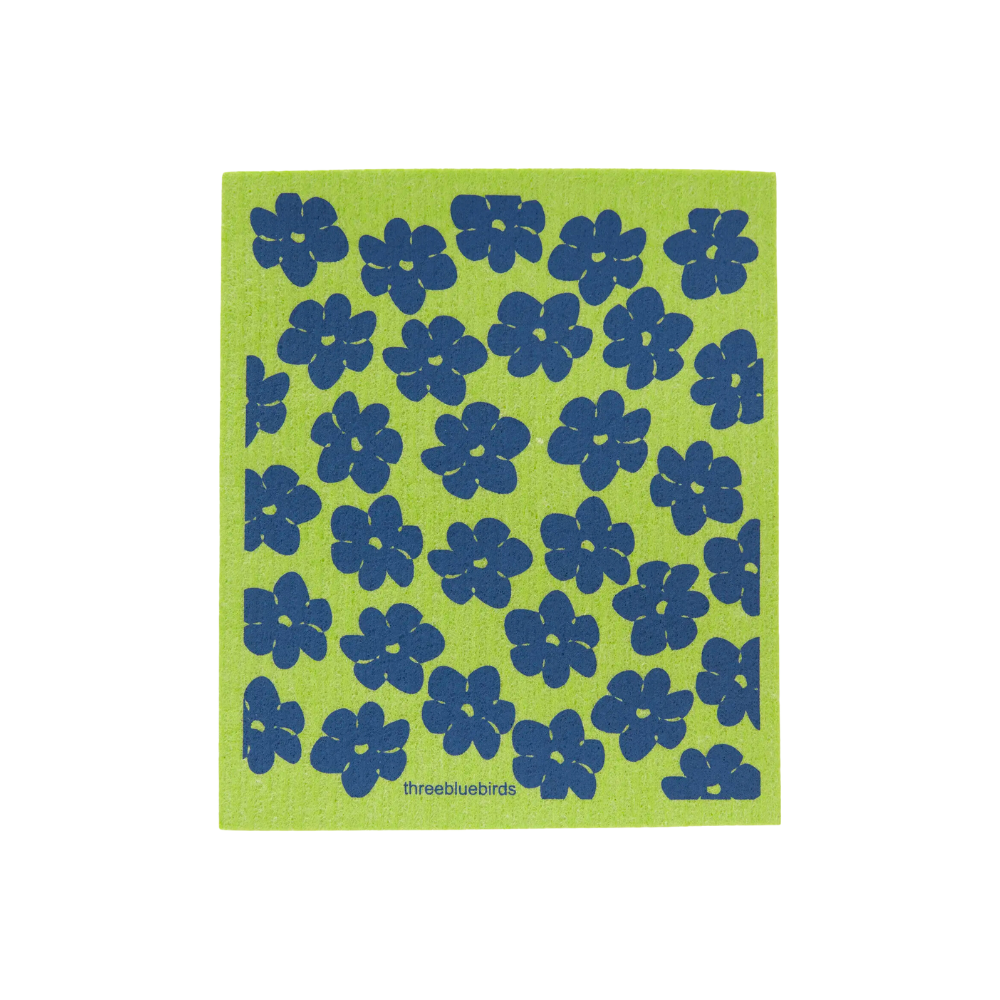 Blue Poppies on Green Swedish Dishcloth