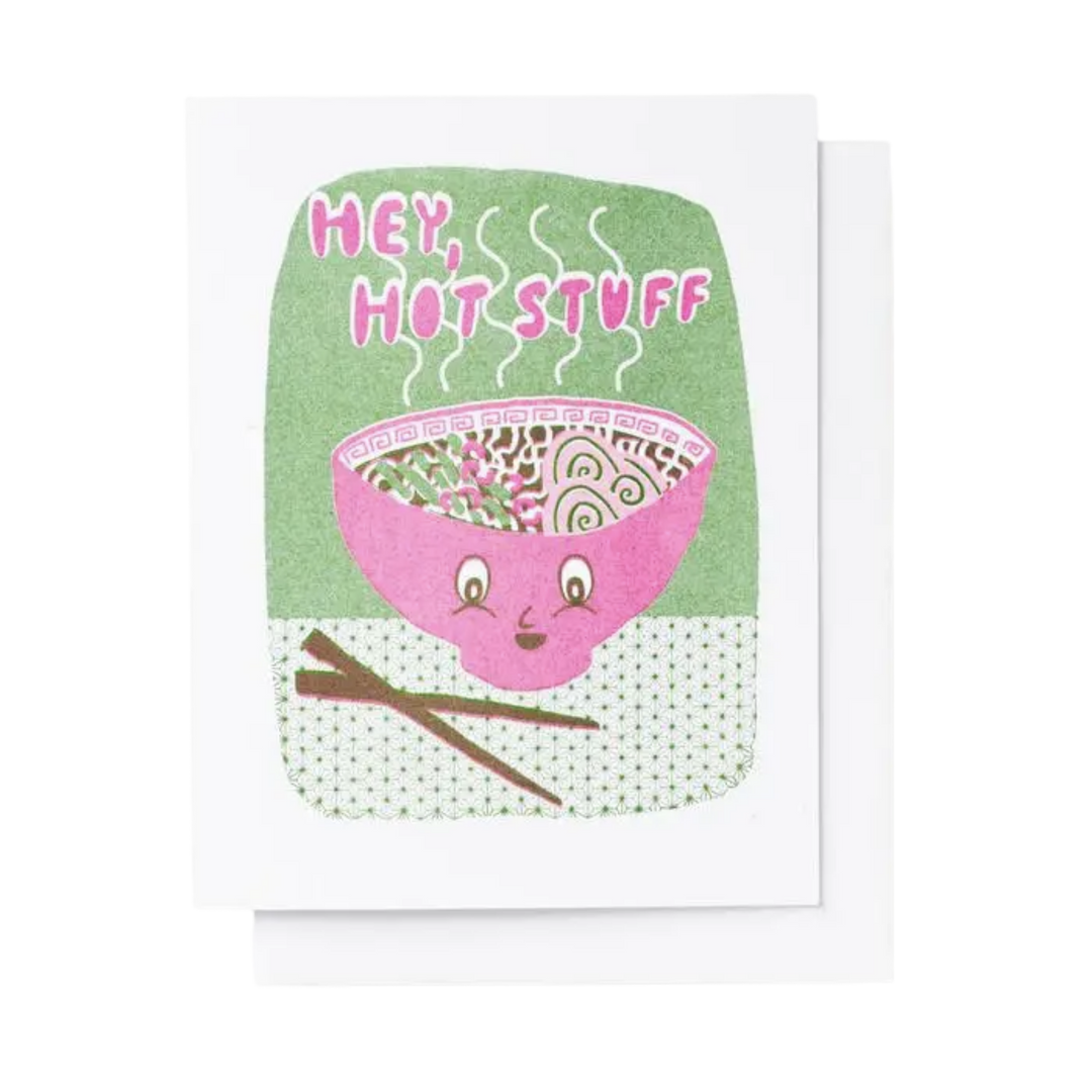Hey Hot Stuff Ramen Risograph Card