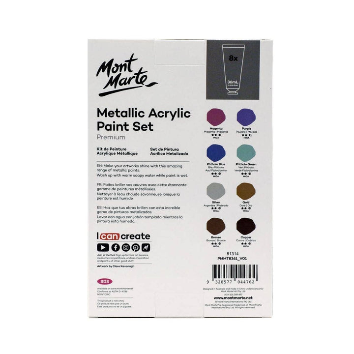 Metallic Acrylic Paint Set Premium 8pc x 36ml (1.2oz)