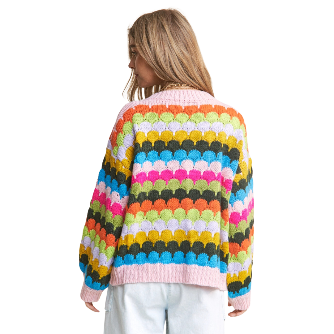 Fish Scales Multicolor Design Knit Cardigan