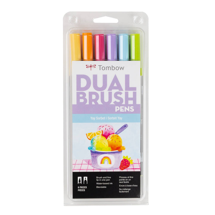 Dual Brush Pen Art Markers, Yay Sorbet, 6-Pack