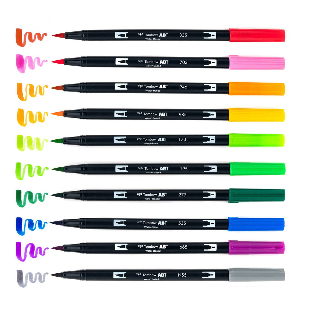 Dual Brush Pen,Watercolor Favorites,10-Pack +Free Fudenosuke