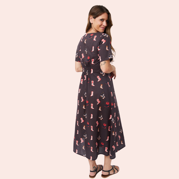 Artsy Traveler Short Sleeve Midi Dress Two Step Dusk