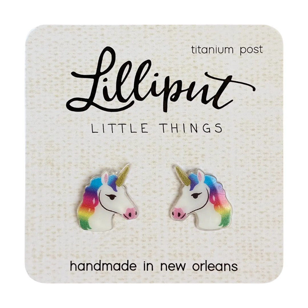 Rainbow Unicorn Earrings- White
