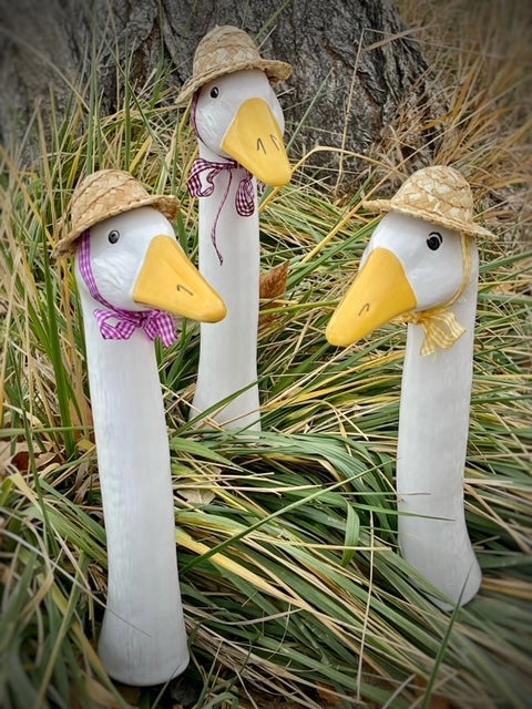 Garden Goose With Straw Hat Plant Stake