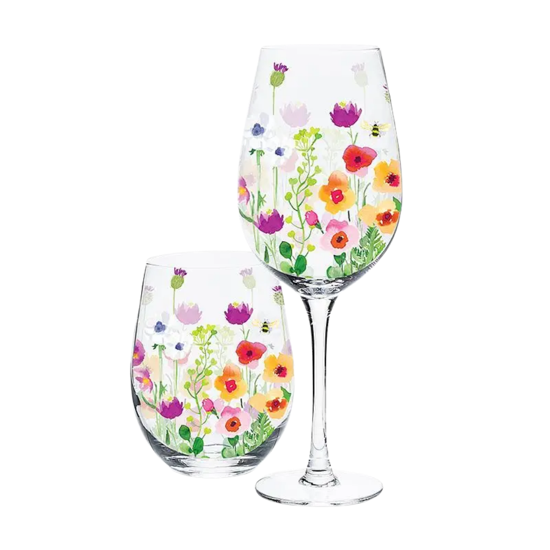 Floral Bee Garden Wine Glass