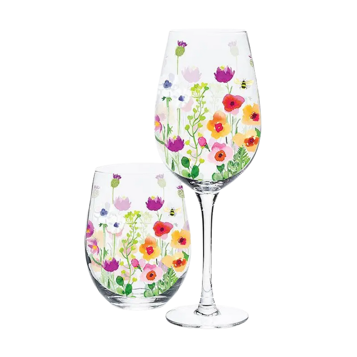 Floral Bee Garden Wine Glass