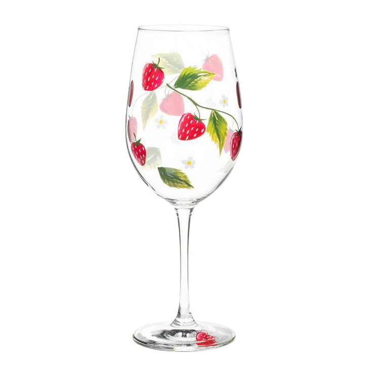 Strawberries & Flowers Wine Glass