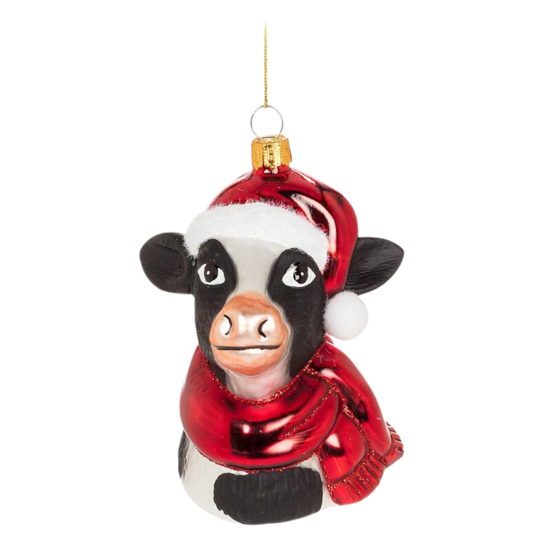 Christmas Cow with Hat Ornament