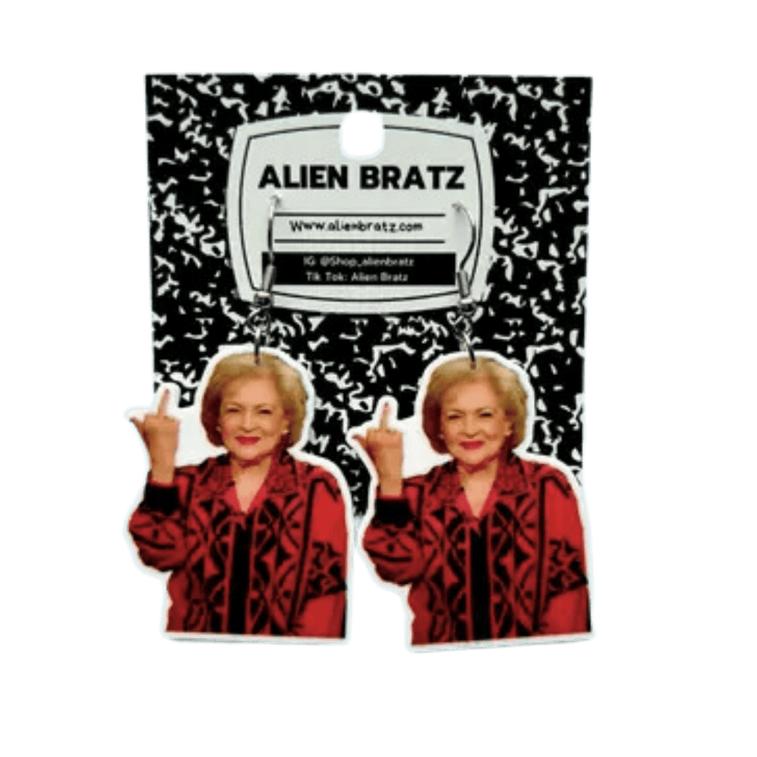 Betty White Middle Finger Funny Earrings