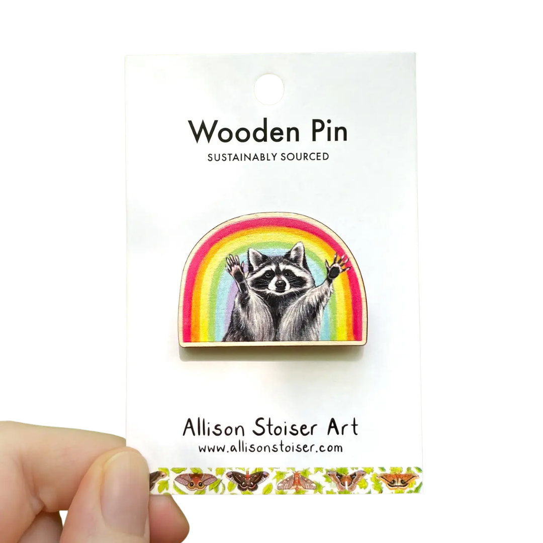 Rainbow Raccoon Wooden Pin