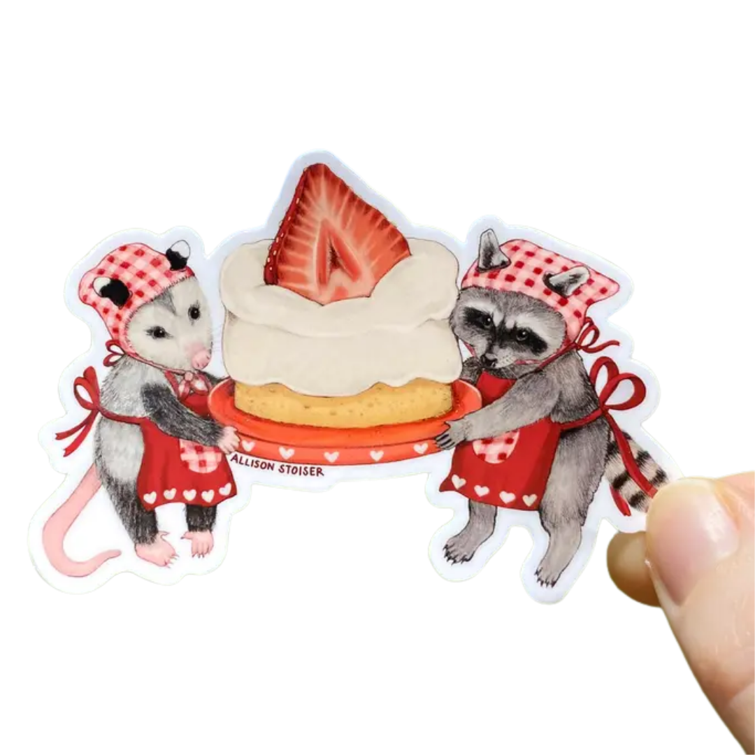 Strawberry Cake Opossum & Raccoon Vinyl Sticker