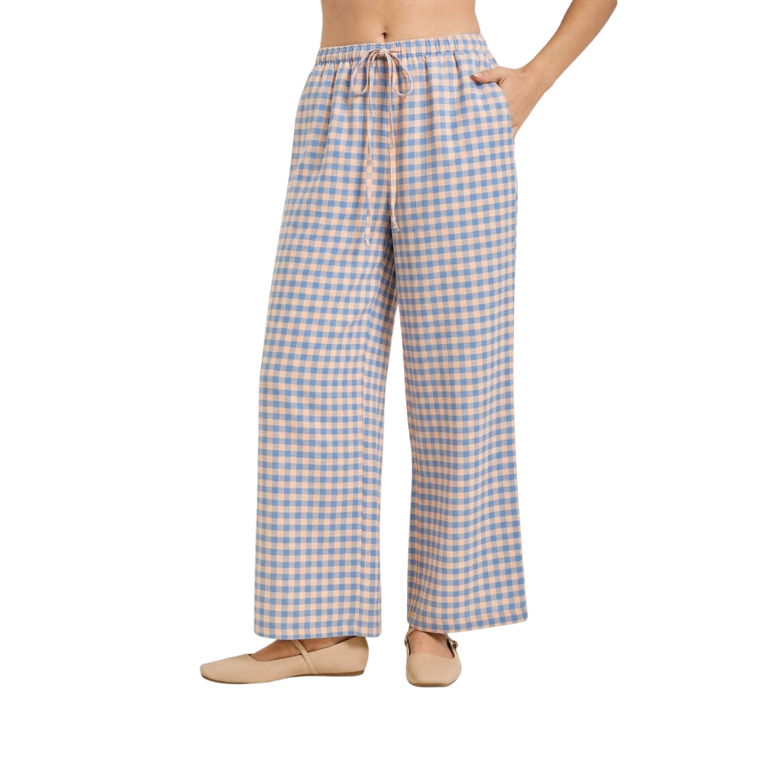 Gingham Print Drawstring Pants
