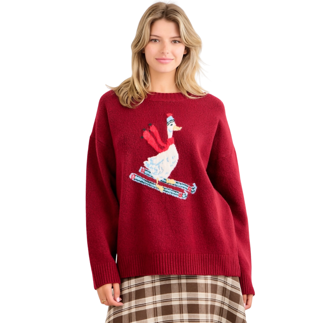 Skiing Duck Knit Sweater