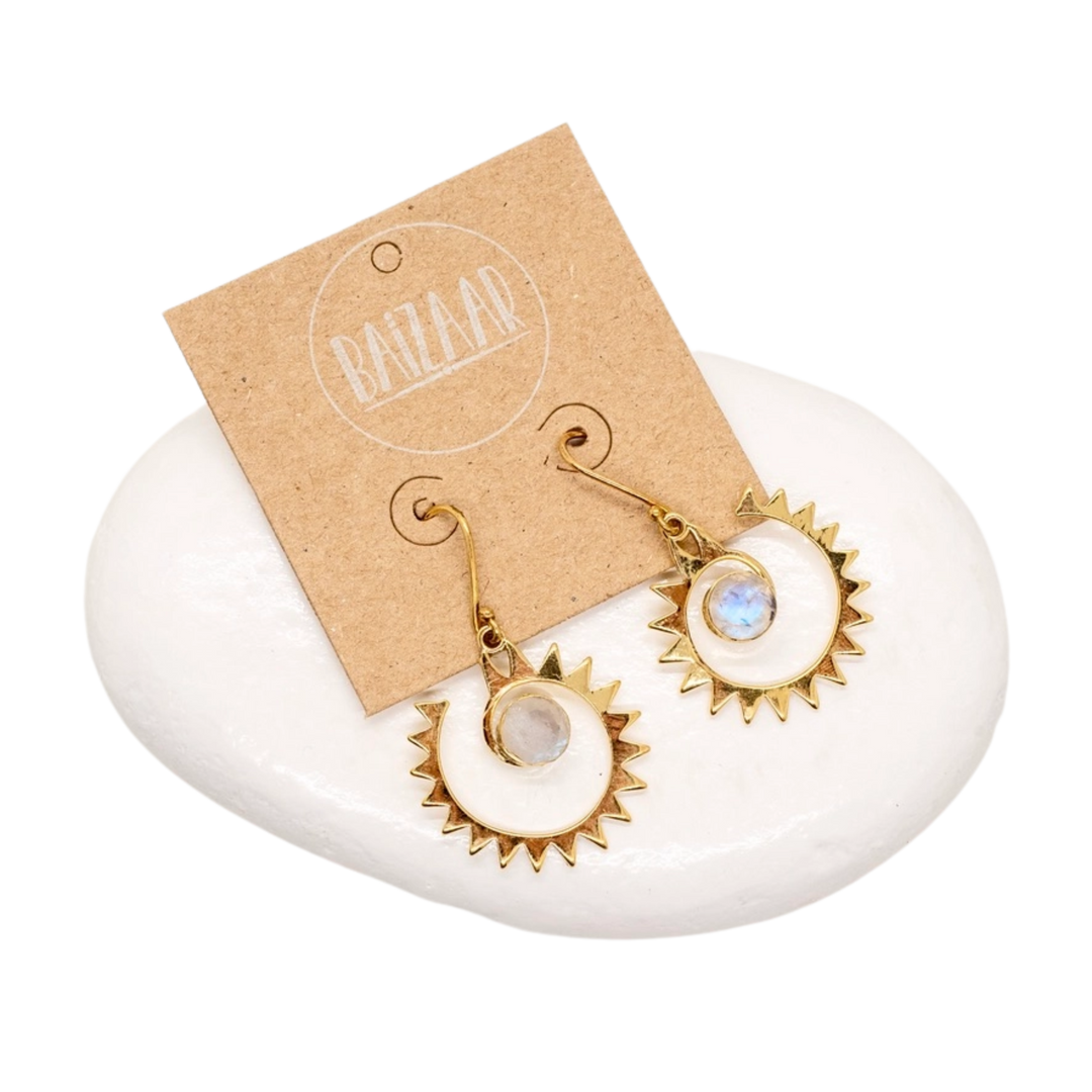 Brass Moonstone Sun Earrings