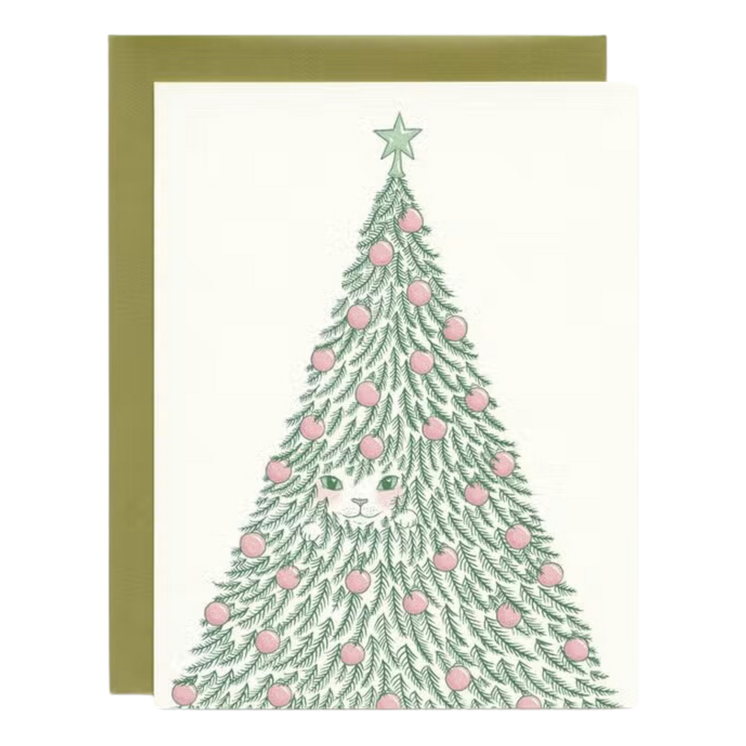 Cat in a Tree Holiday Card - Single