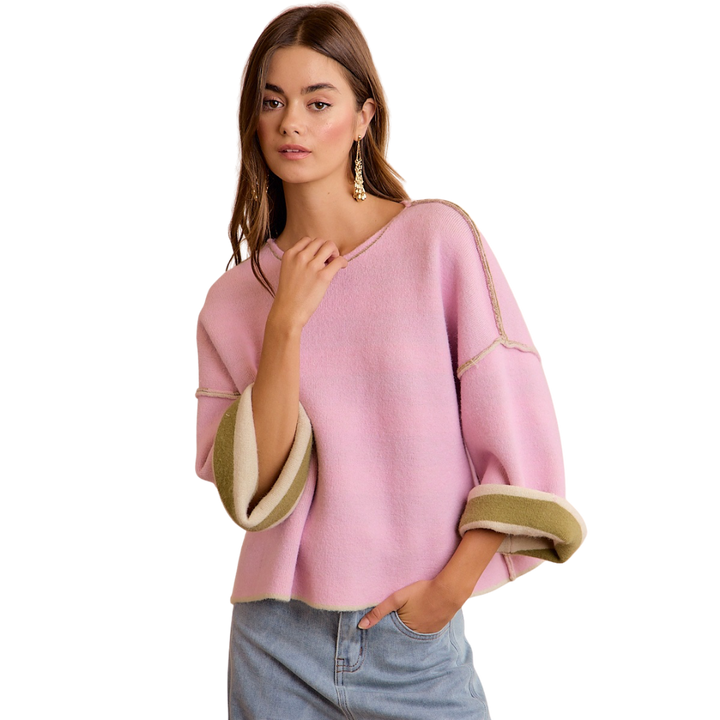 Stripe Contrast Binding and Reversible Sweater
