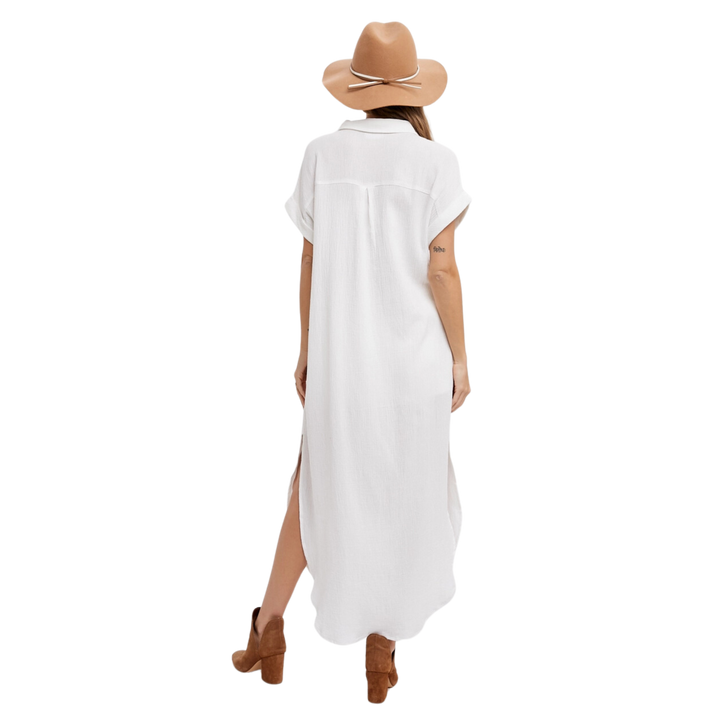 Button Up Maxi Shirt Dress - Ivory