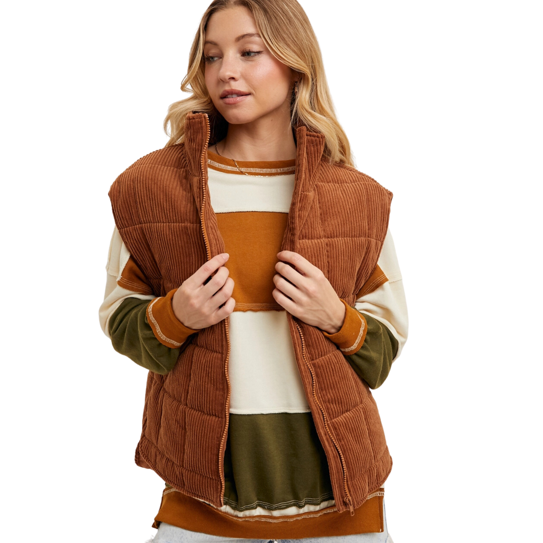 Corduroy Quilted Puffer Vest