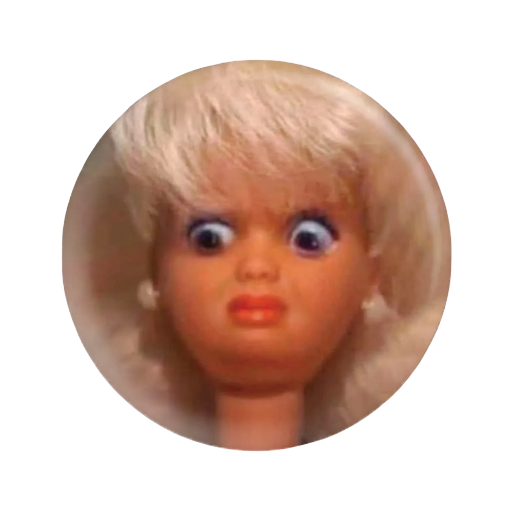 Gasping Doll Meme Button Pin