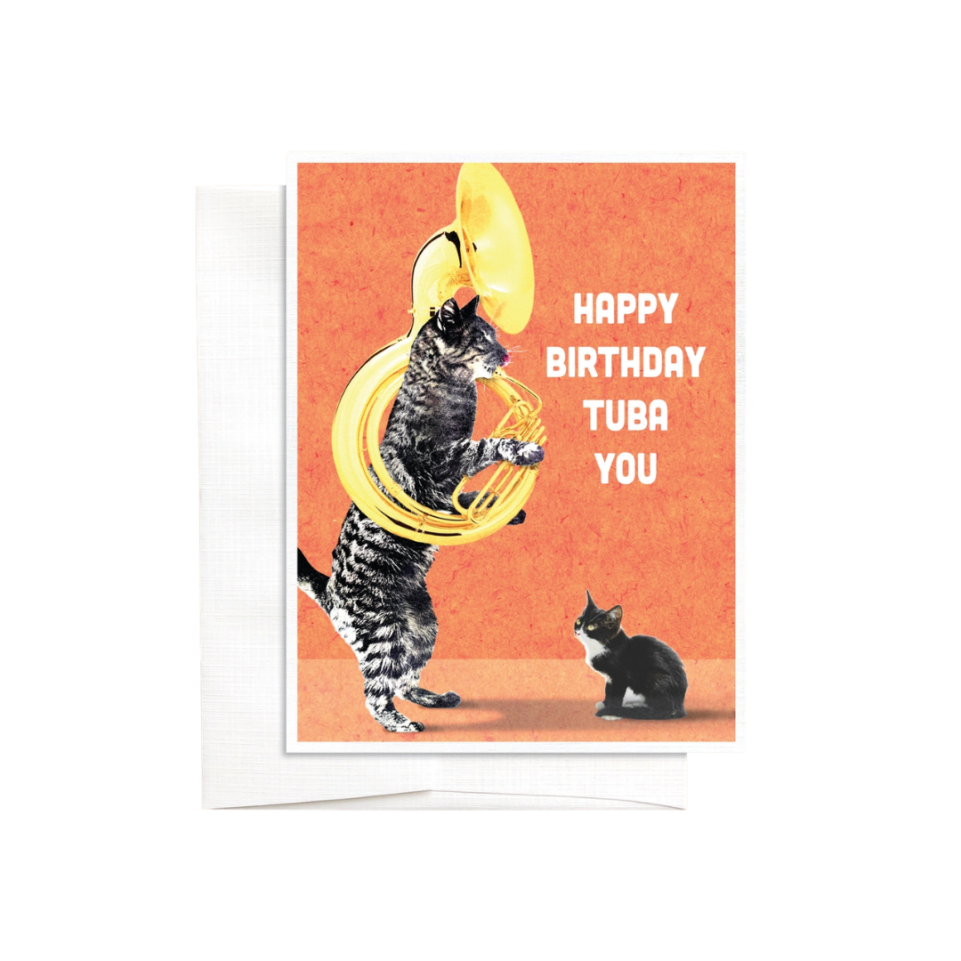 Cat with Kitten Tuba Birthday Card