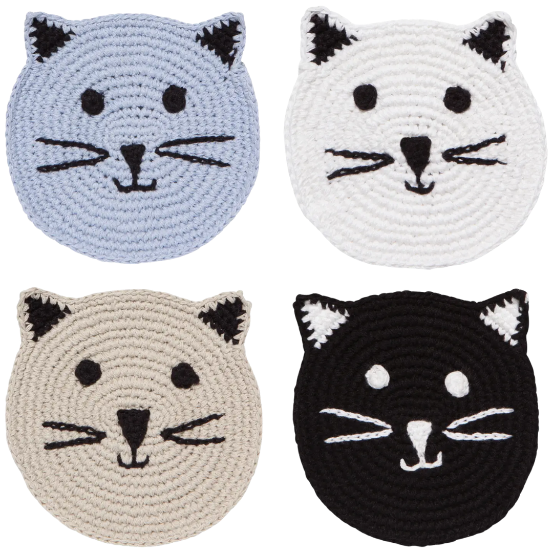 Meow & Furever Crochet Coasters Set of 4 Assorted