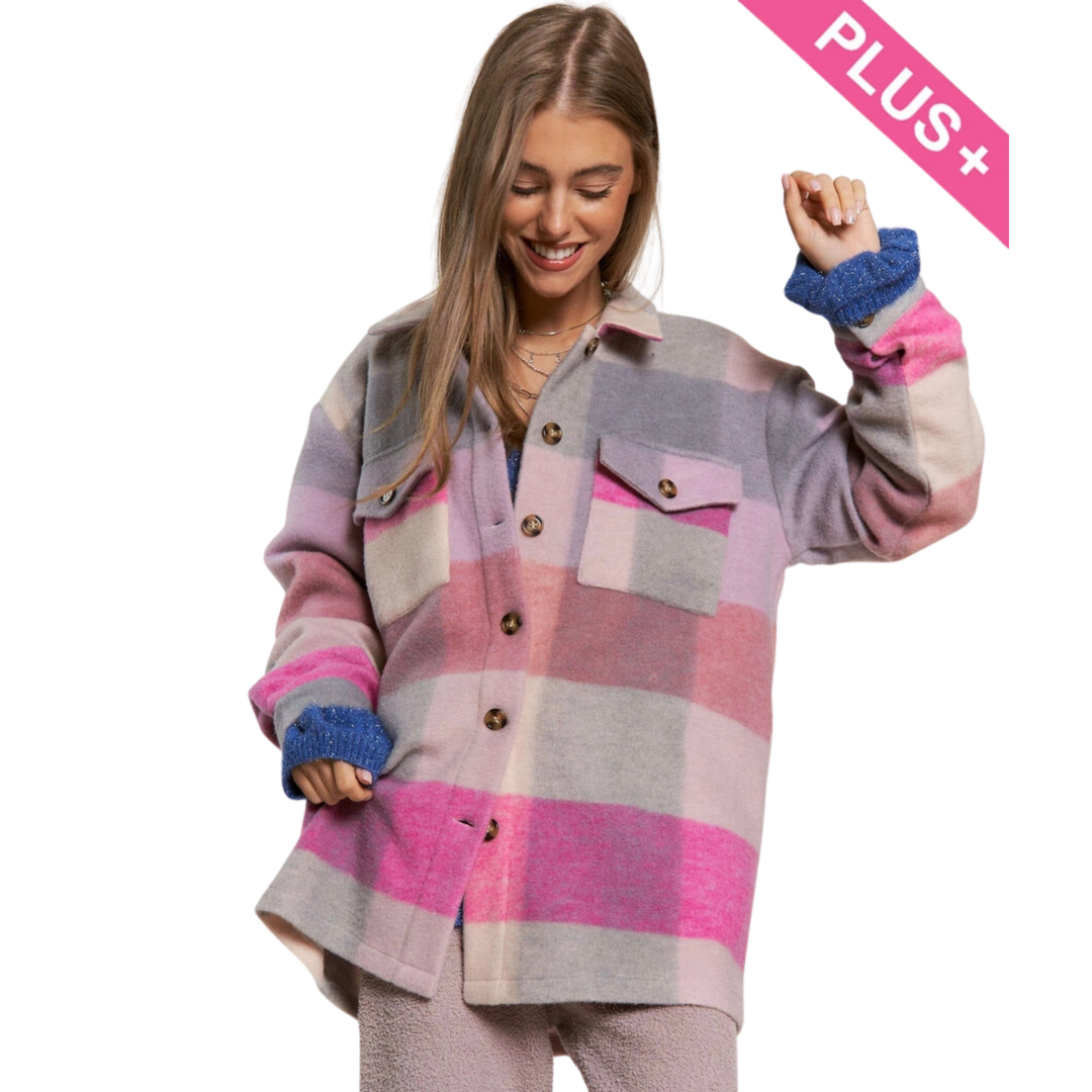 Plus Multi Color Plaid Fuzzy Brushed Shacket