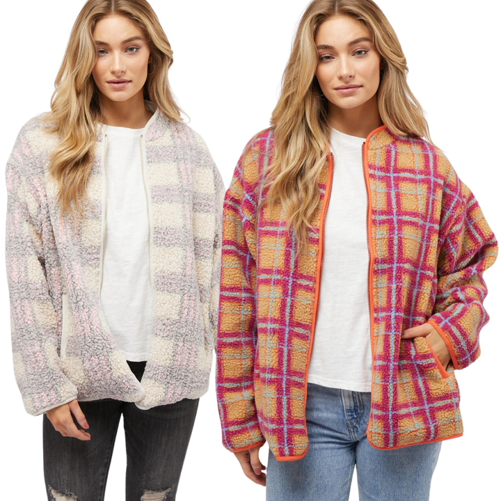 Plus Plaid Zipper Jacket