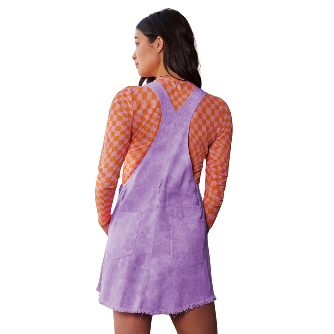 Raw Hem Overall Mini Dress - Lilac