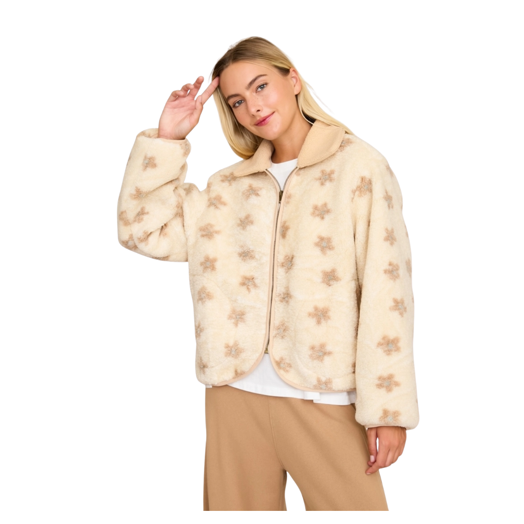 Floral Plush Sherpa Jacket Cream Multi