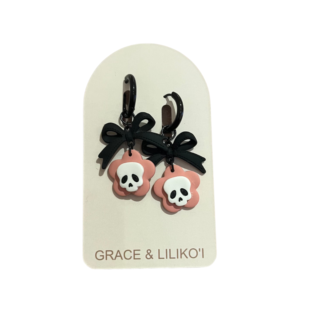 Skull Flower Bow Hoop/Dangle Earrings