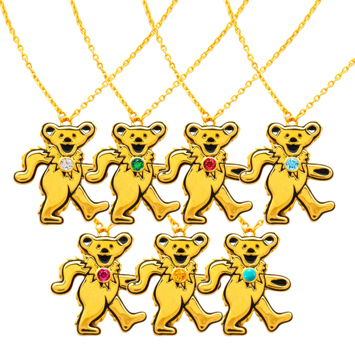 Grateful Dead Dancing Bear Birthstone Necklace | Gold