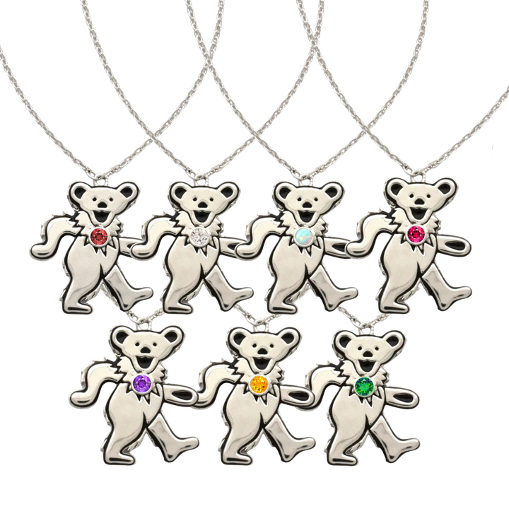 Grateful Dead Dancing Bear Birthstone Necklace | Silver