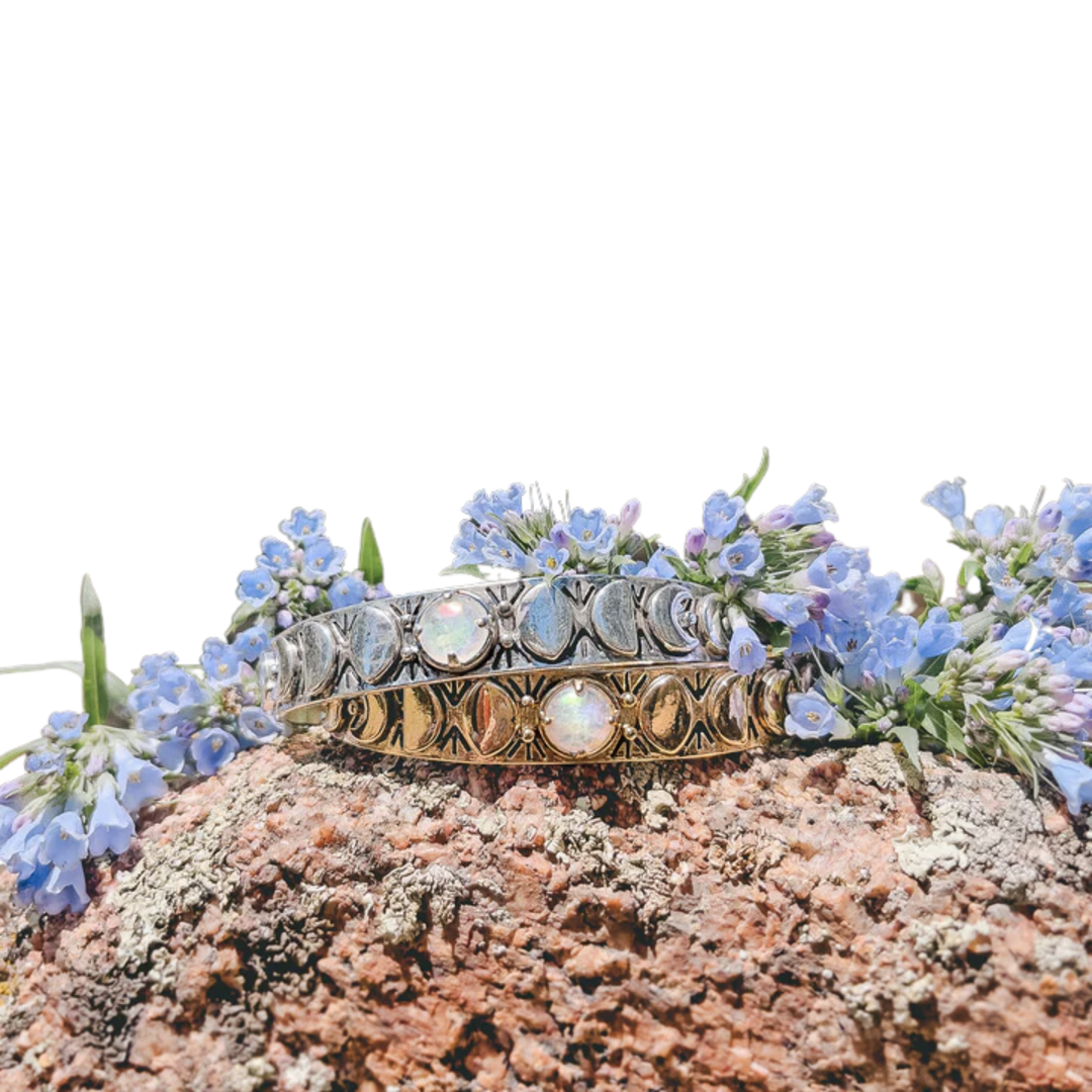 Moon Phases Cuff Bracelet | Rainbow Quartz