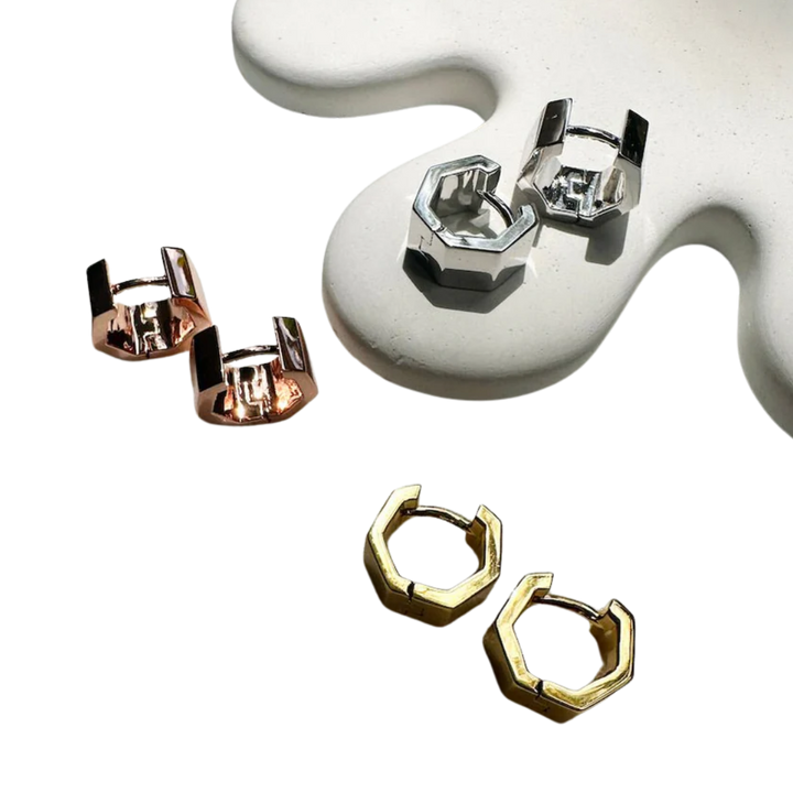 Hexagon Huggie Hoops
