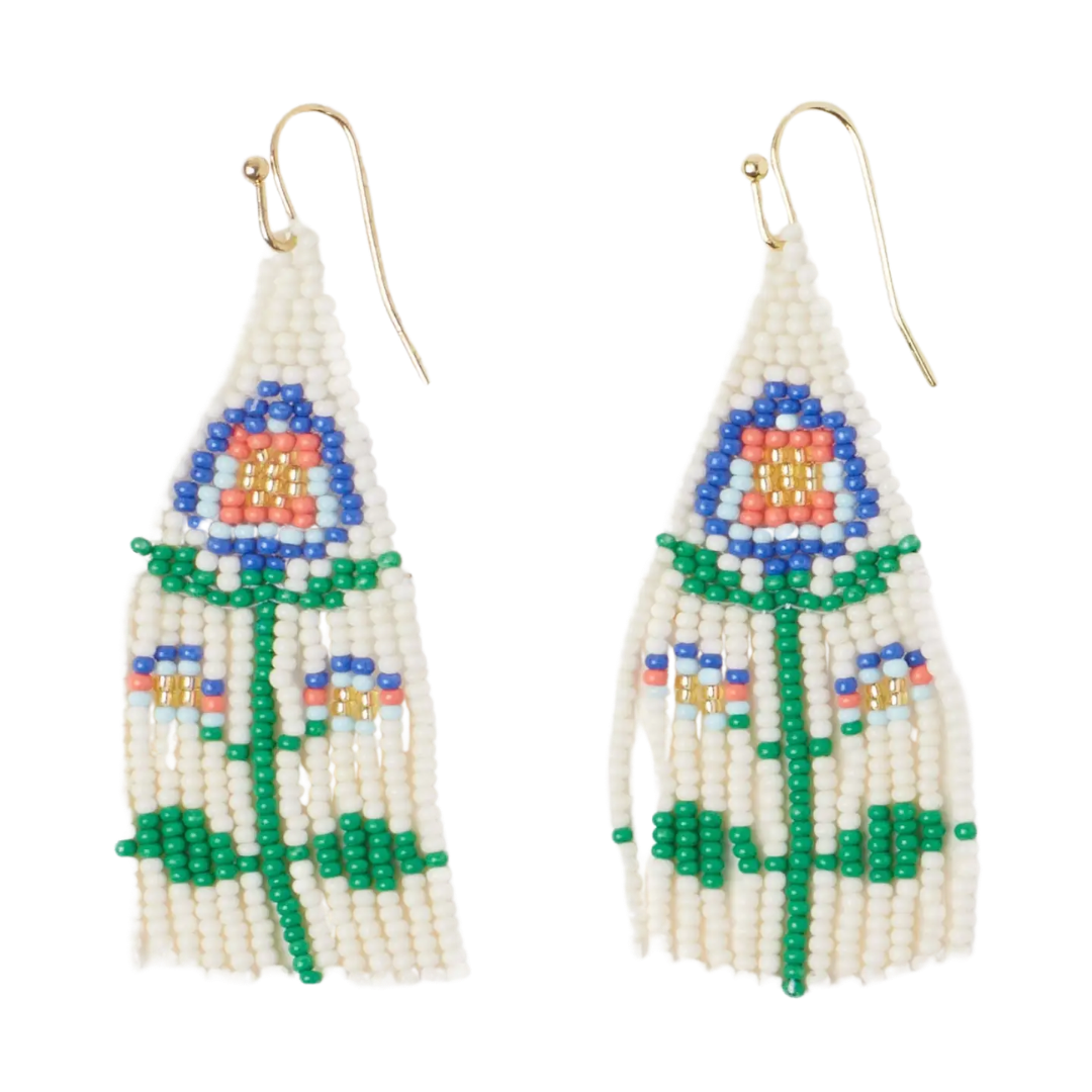 Audrey Small Seed Bead Single Poppy Flower Earrings