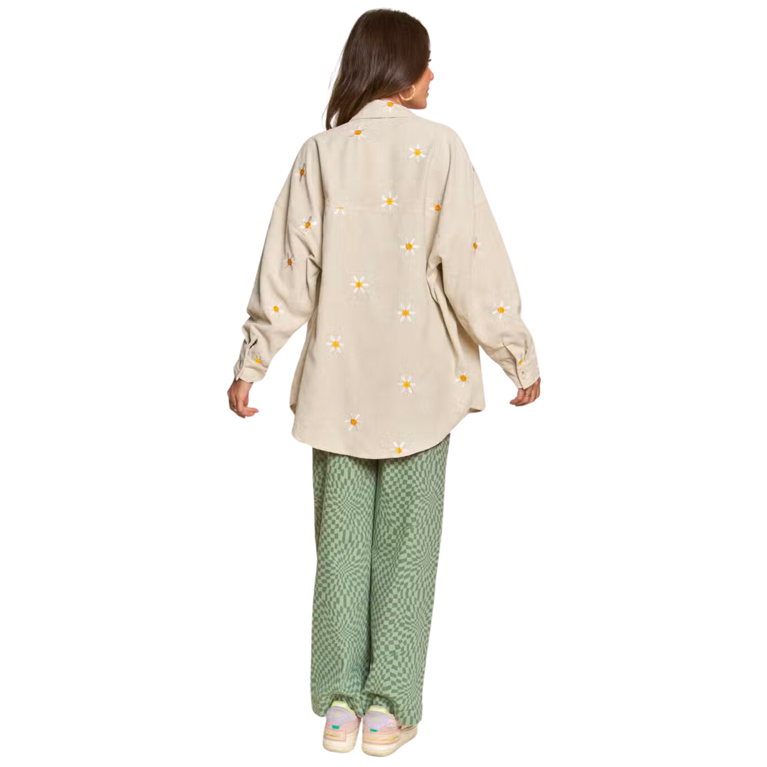 Corduroy Floral Embroidered Shaket- Almond (Copy)